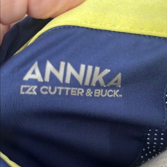 ANNIKA Cutter & Buck Blue and Citron Golf Shirt - Picture 2 of 10